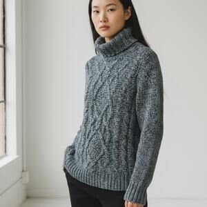 MASSIMO DUTTI Wool Mohair Angora Gray Sz M Cowl Turtleneck Chunky Knit Sweater